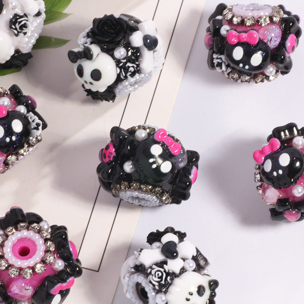 Wholesale 5pcs/pack Halloween Ghost Skull Straight Hole Loose Beads DIY Mobile Phone Chain Key Chain Bag Chain Jewelry Accessories